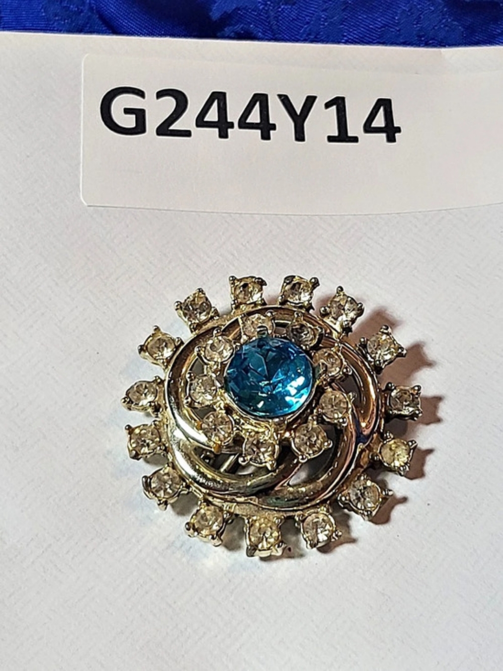 Blue Rhinestone Sunburst Brooch - Picture 8 of 17